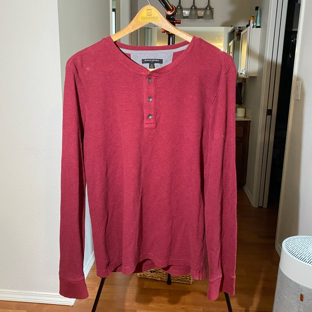Banana Republic Men's Burgundy Henley Long Sleeve Shirt